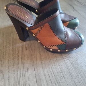 Coach Women's Patchwork Leather Clogs - Brown, Black, and Green
